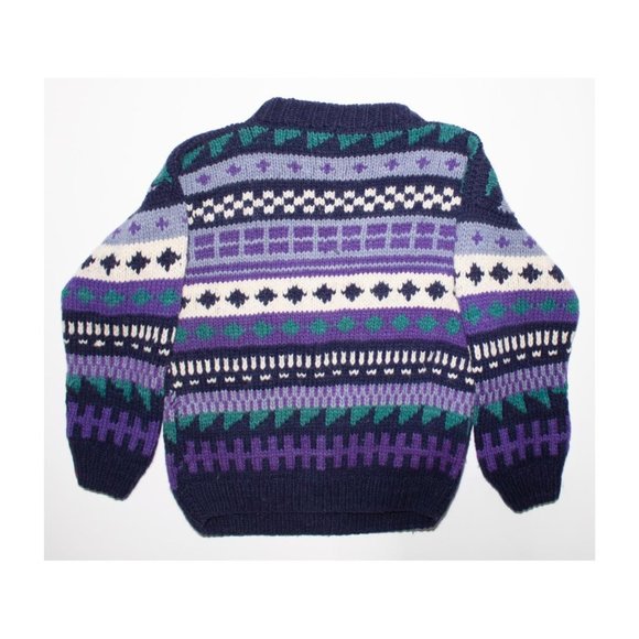 Vintage Ecuadorian Wool Knit Sweater Purple Navy - Picture 2 of 3